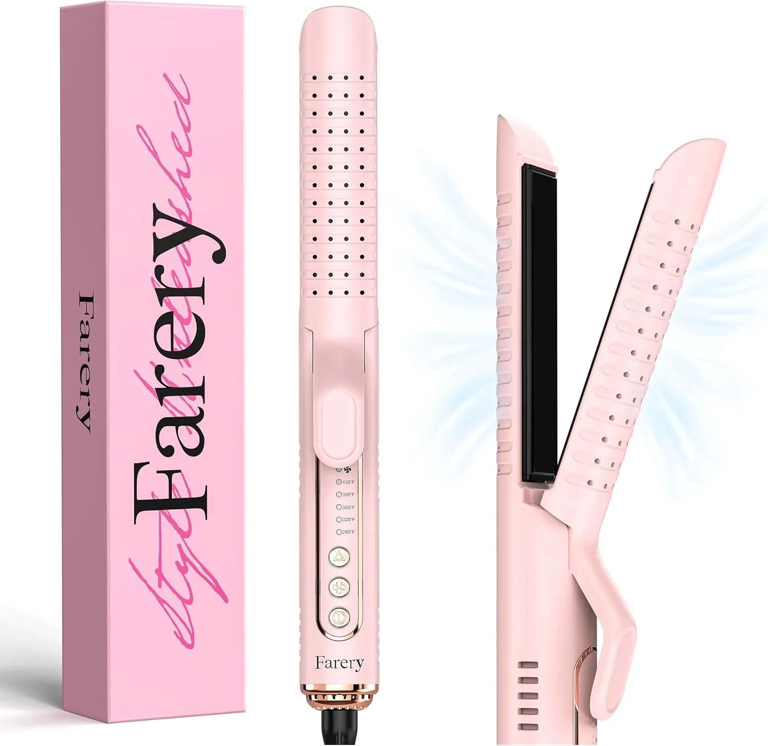 Chill Set Soft-Air Curling Iron: Gentle Airflow for Quick Styling & Long-Lasting Curls, Lock in Style with Cooling Air Vents, 2-in-1 Hair Straightener & Curler with Upgraded Long Barrel, Pink