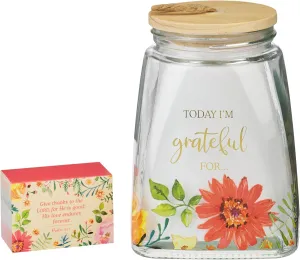 Christian Art Gifts Keepsake Count Your Blessings Glass Gratitude Jar Set with Bible Verse Note Cards - Today I'm Grateful For, Floral Orange Daisy