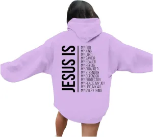Christian Graphic Hoodies for Women Faith Can Move Mountains Hooded Jesus Loves You Fashion Pullovers Jesus Is King Crewneck Casual Letter with Hood Sweatshirt Spirit Christian Hoodies