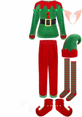 Christmas Santa Helper Costume for Kids, Child Xmas Santa Helper Cosplay Outfits with Accessories Holiday