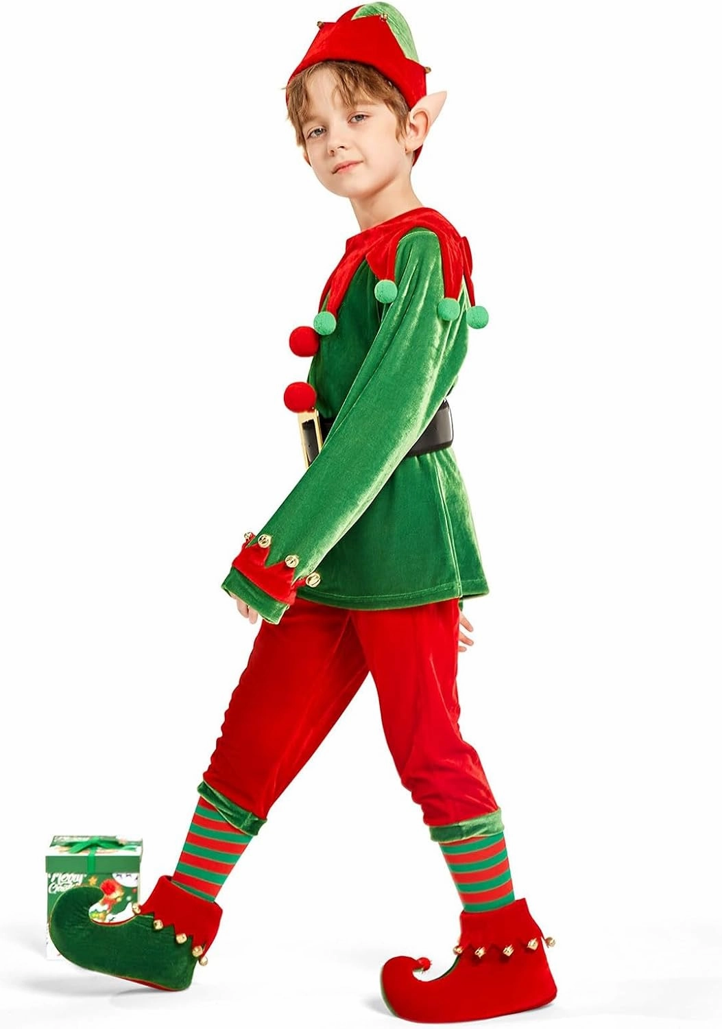 Christmas Santa Helper Costume for Kids, Child Xmas Santa Helper Cosplay Outfits with Accessories Holiday
