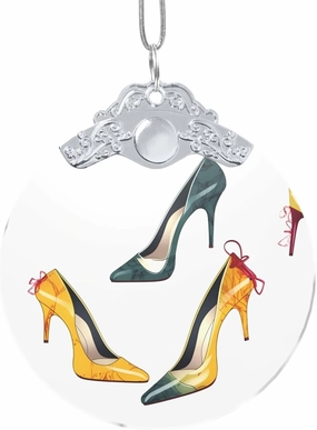 Christmas Tree Glass Round Ornament High Heel Shoes Print 3 Inch Glass Hanging Decor Christmas Tree Decorations Round Glass Christmas Tree Pendants for Family Friends Holiday Presents - Silver
