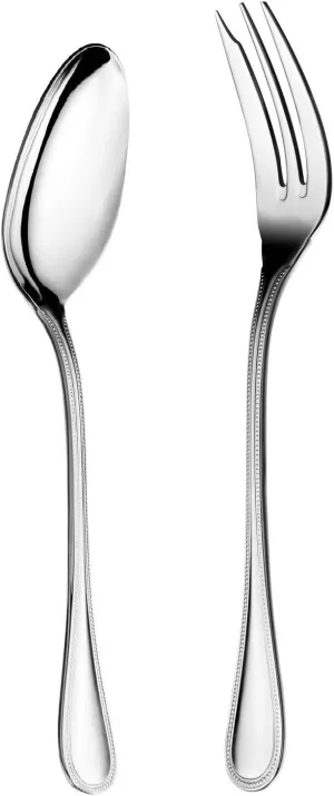 Christofle Perles 2 Stainless Steel Serving Spoon (#2405006) & Serving Fork (#2405007) Set