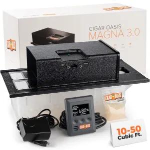 Cigar Oasis Magna 3.0 Cigar Humidor Humidifier - Electric Humidifier for Cigars - LCD Humidity & Temperature Display - Efficient Sensor Controlled Fan - Soft-Touch Button - 10-50 Cubic Ft Cabinet