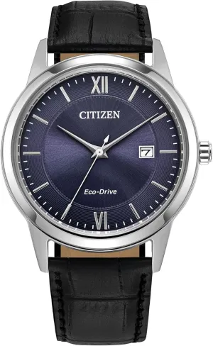 Citizen Men's Classic Eco-Drive Leather Strap Watch, 3-Hand Date