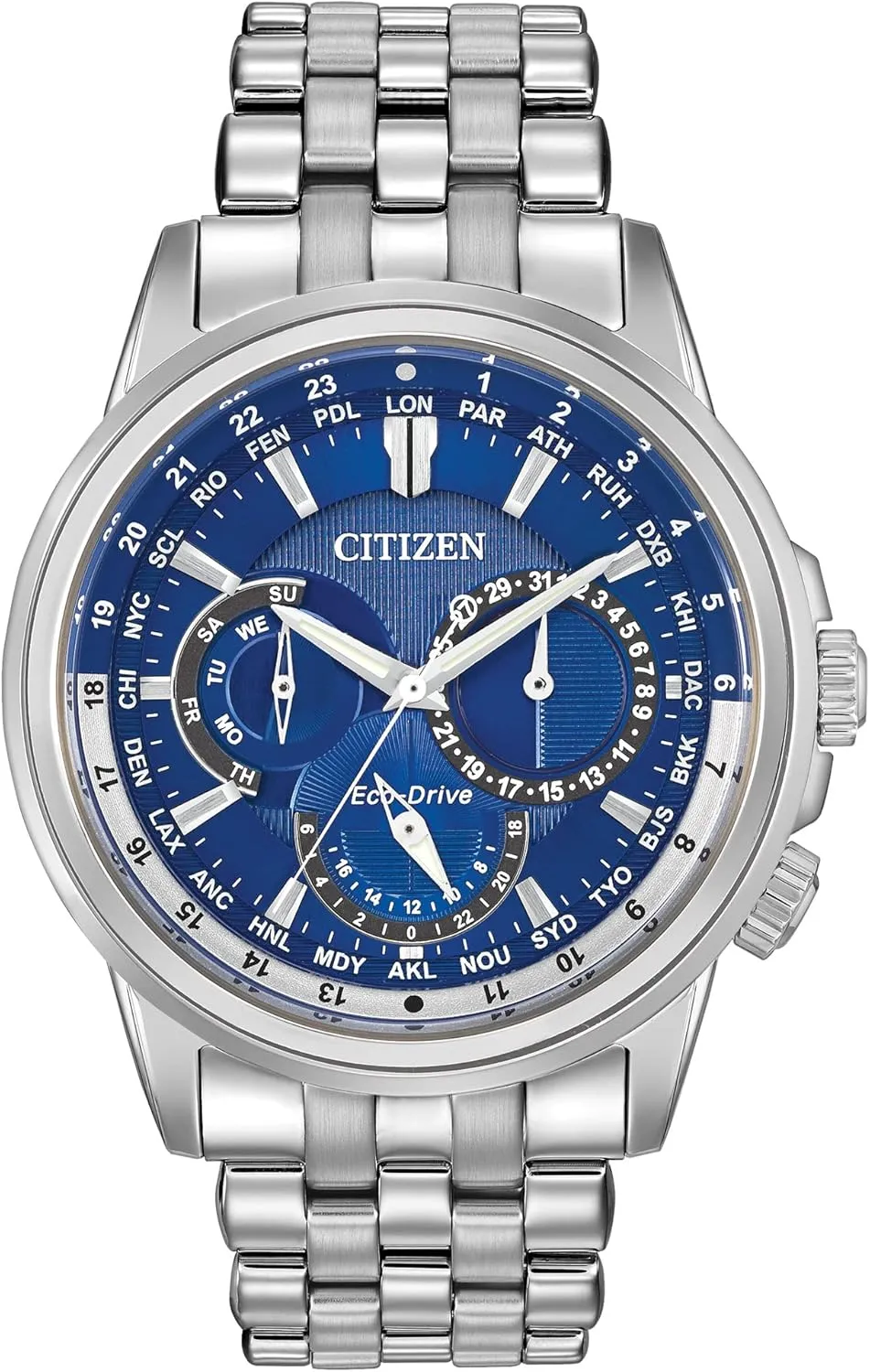 Citizen Men's Eco-Drive Calendrier Classic Watch, 12/24 Hour Time, 3-Hand Day and Date, Chronograph, Luminous Hands