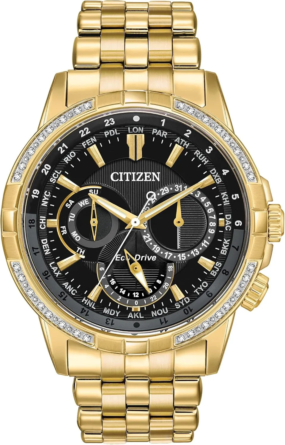 Citizen Men's Eco-Drive Calendrier Classic Watch, 12/24 Hour Time, 3-Hand Day and Date, Chronograph, Luminous Hands