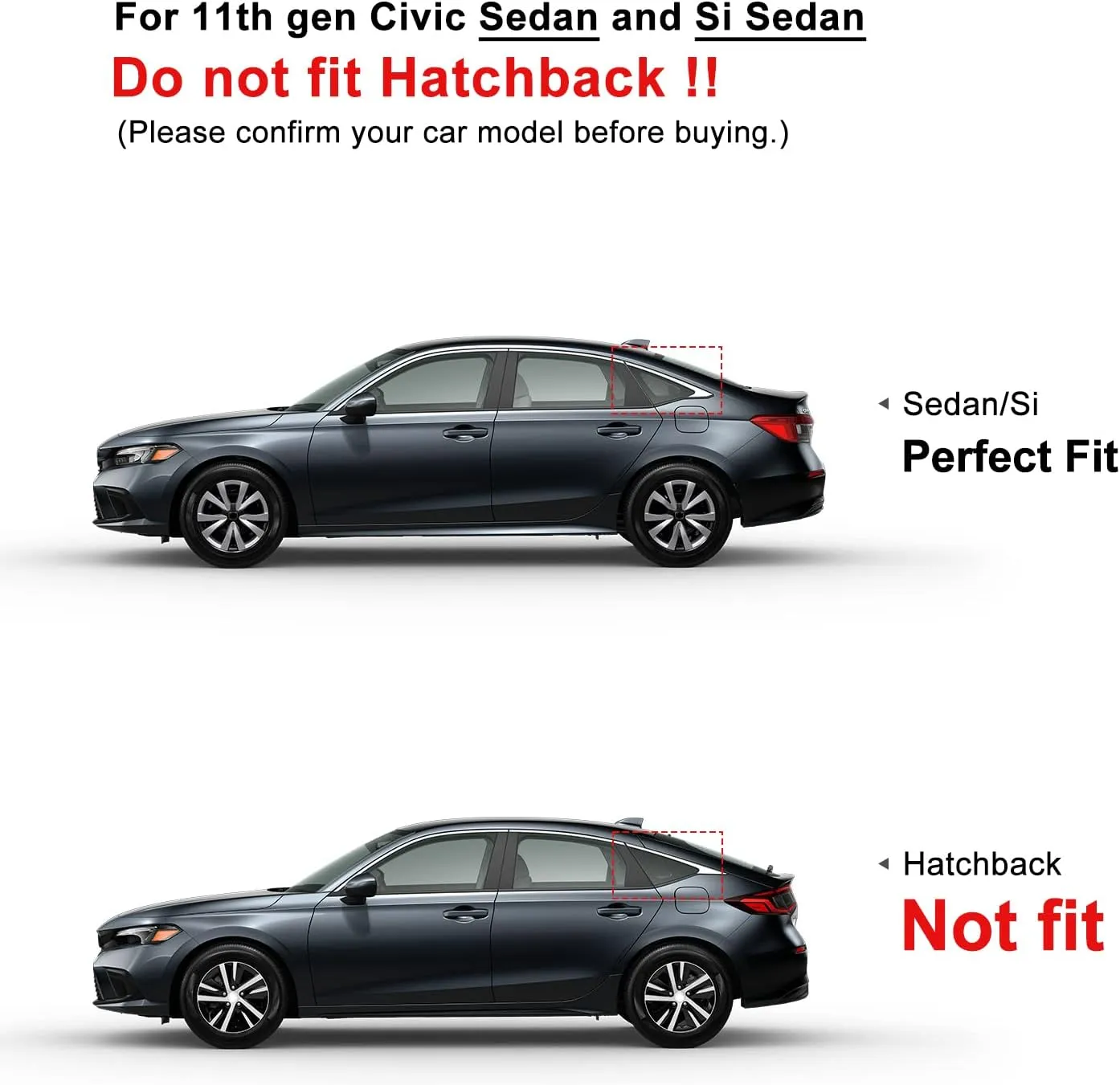 CKE for 11th Gen Civic Sedan Compatible with Honda Civic 2025 2024 2023 2022 Accessories Car Exterior Rear Side Window Louvers Air Vent Scoop Shades Cover Blinds -Bright Black