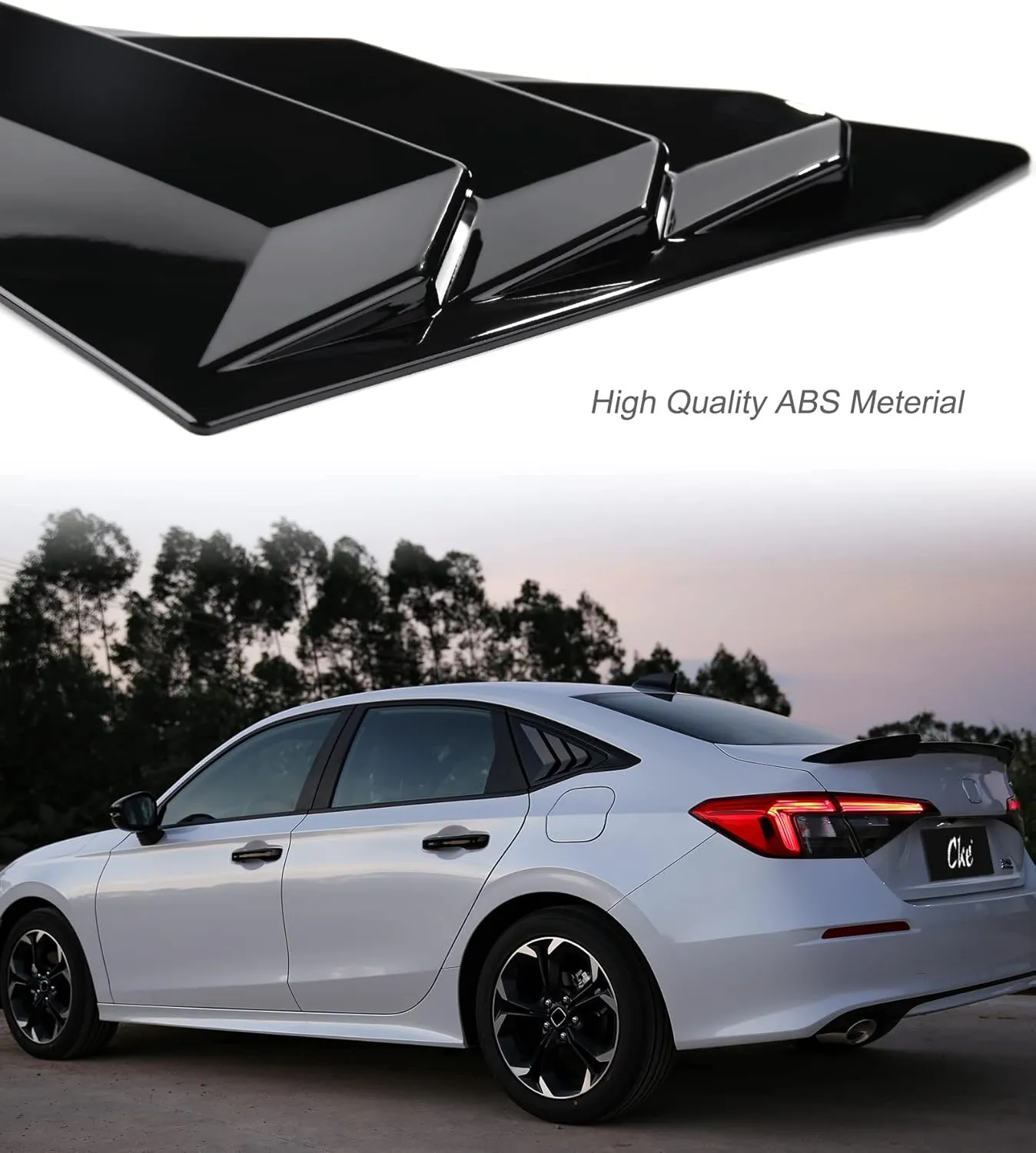 CKE for 11th Gen Civic Sedan Compatible with Honda Civic 2025 2024 2023 2022 Accessories Car Exterior Rear Side Window Louvers Air Vent Scoop Shades Cover Blinds -Bright Black