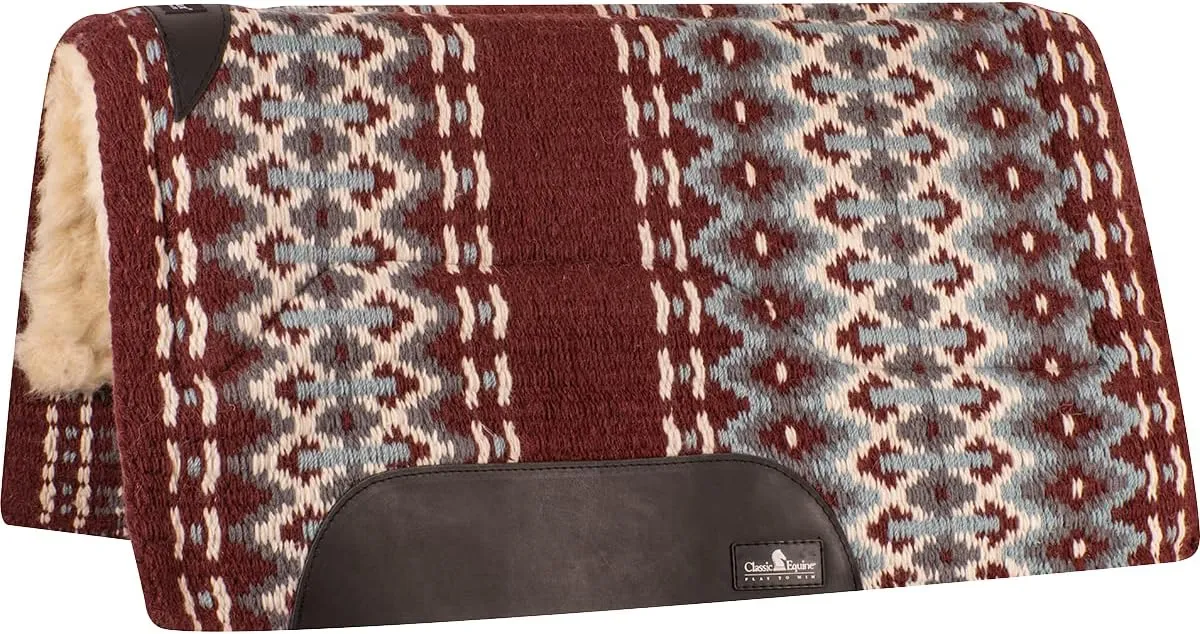 Classic Equine 3/4' SensorFlex Wool Top 34 x 38 Saddle Pad Burgundy/Blue 34X38