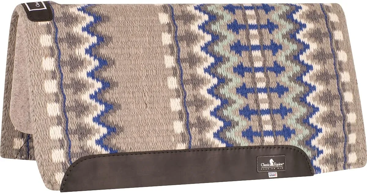 Classic Equine Wool Top 3/4 Inch Saddle Pad 32x34 Grey-Royal Blue OS