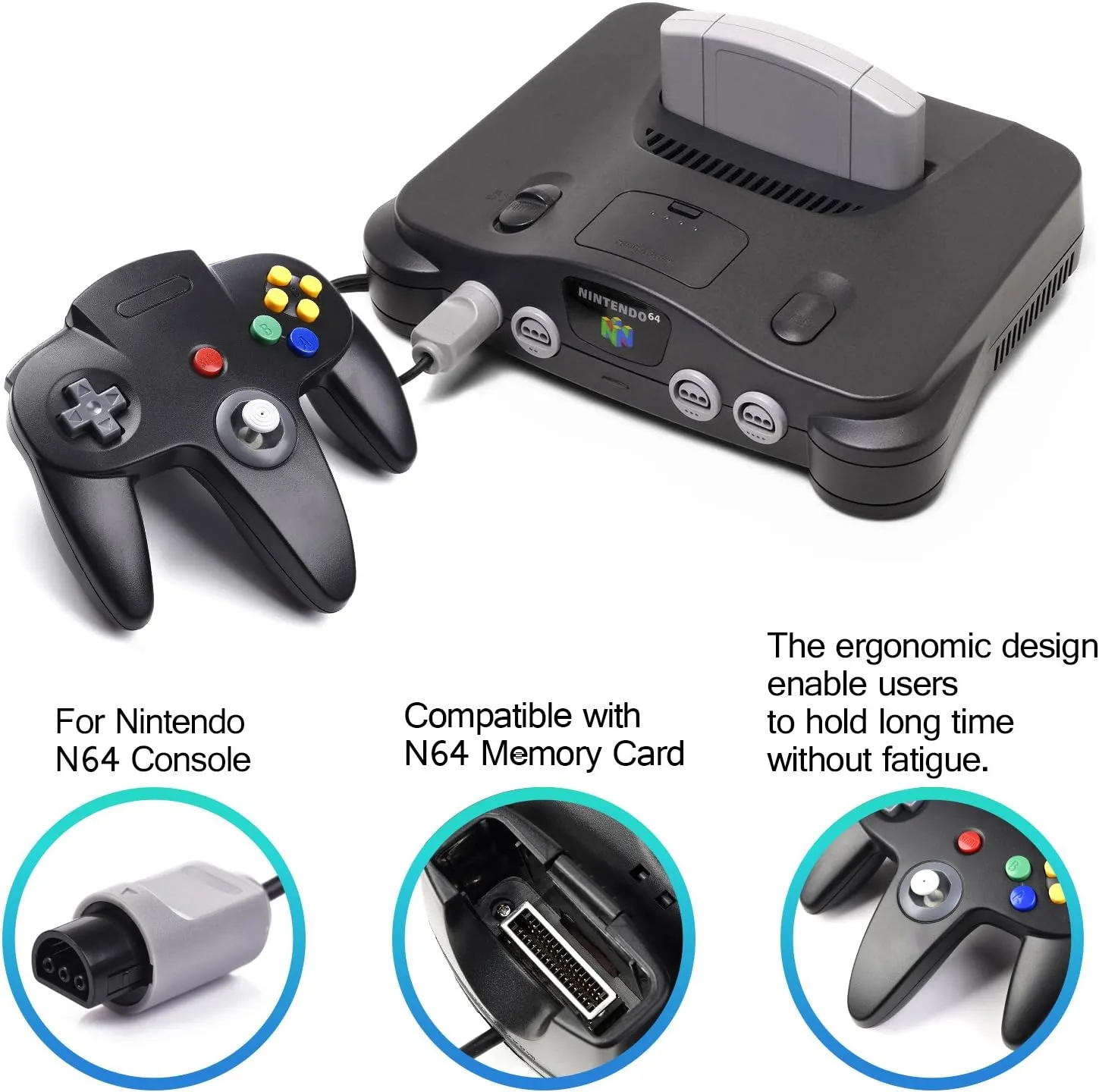 Classic N64 Controller, Retro N64 Remote Wired Joystick Game Pad Controller for N64-Console Video System Black