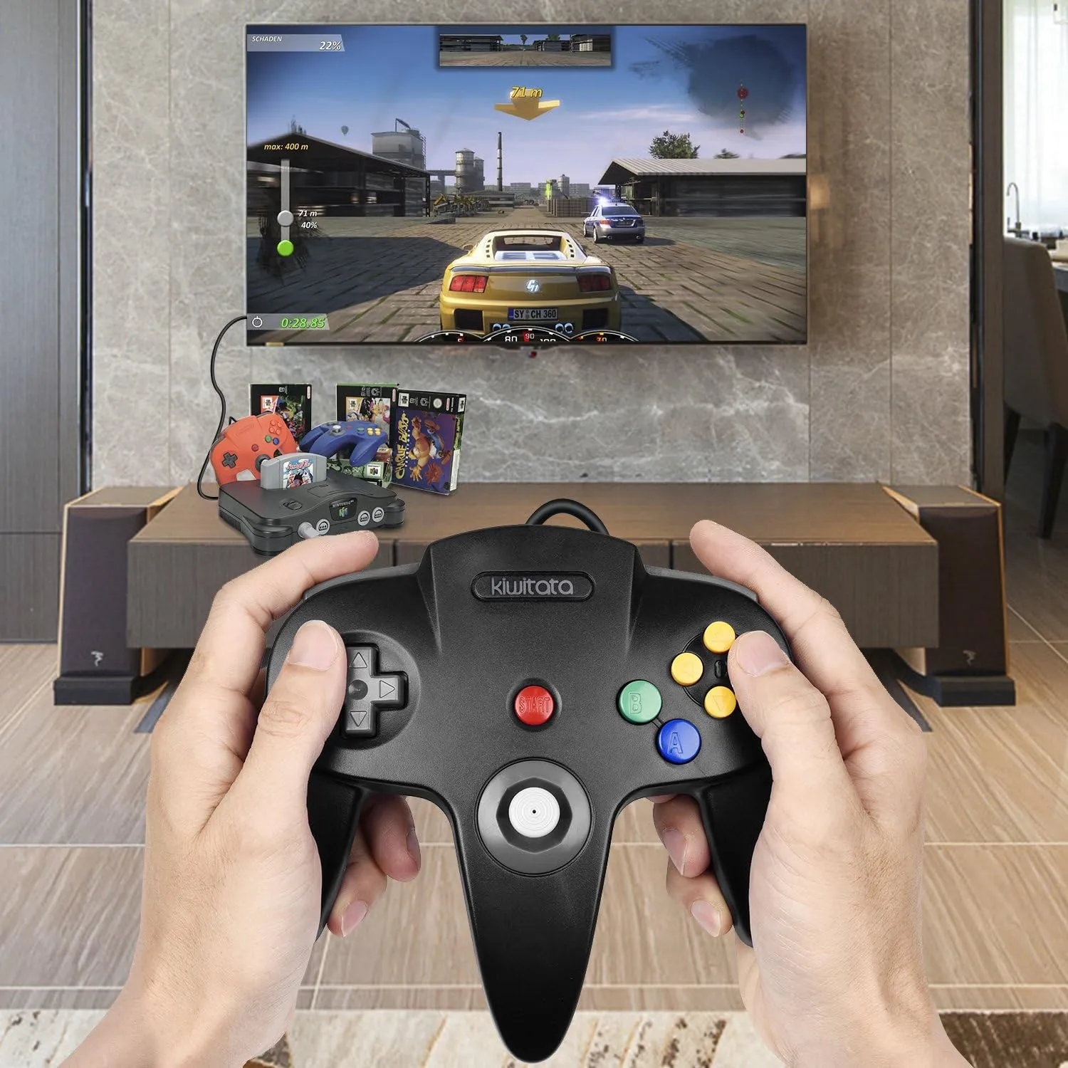 Classic N64 Controller, Retro N64 Remote Wired Joystick Game Pad Controller for N64-Console Video System Black