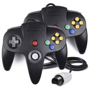 Classic Wired N64 64-bit Gamepad Joystick for Ultra 64 Video Game Console (Black) - 2 Pack