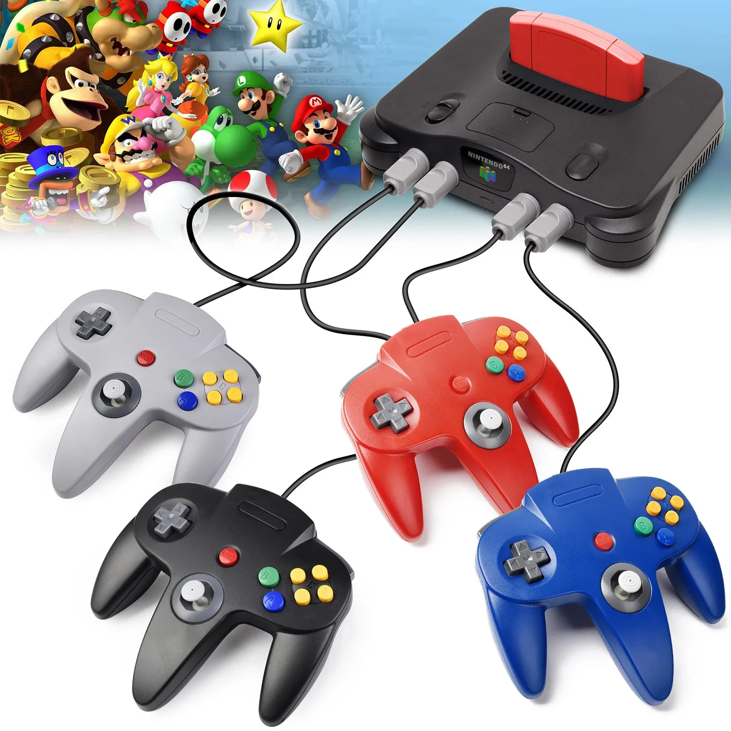 Classic Wired N64 64-bit Gamepad Joystick for Ultra 64 Video Game Console (Black) - 2 Pack