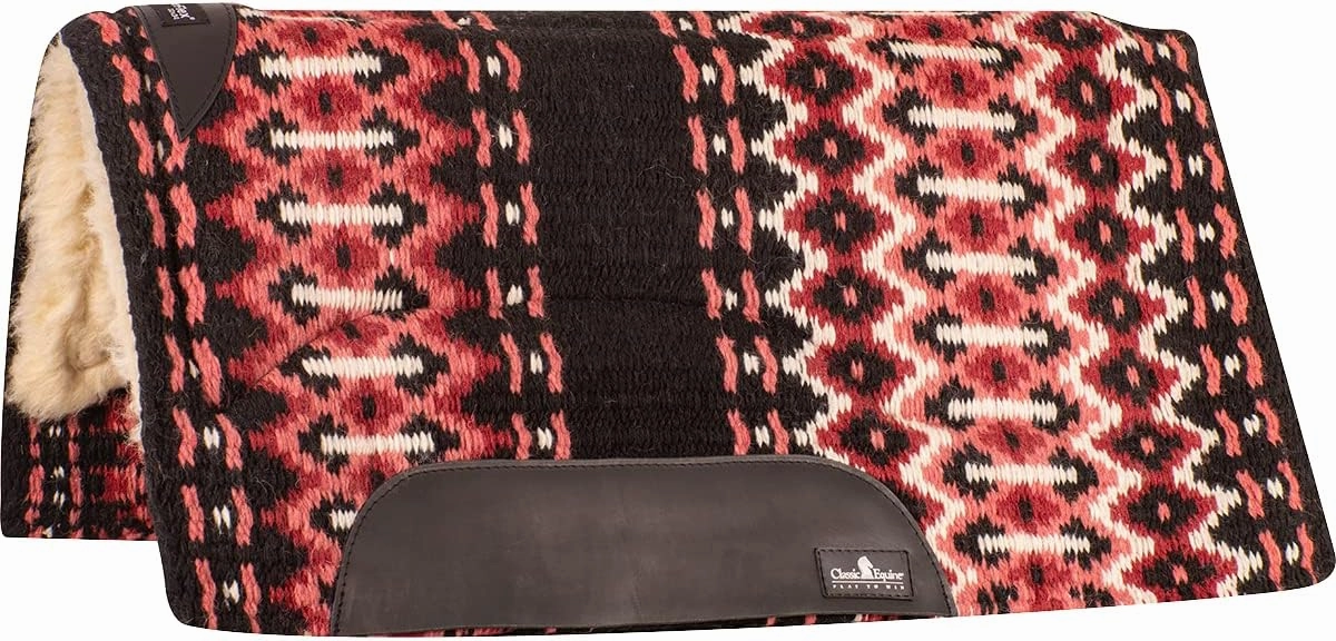 Classic Equine 32x34 SensorFlex Wool Top 3/4in Saddle Pad Black/Rose 32X34