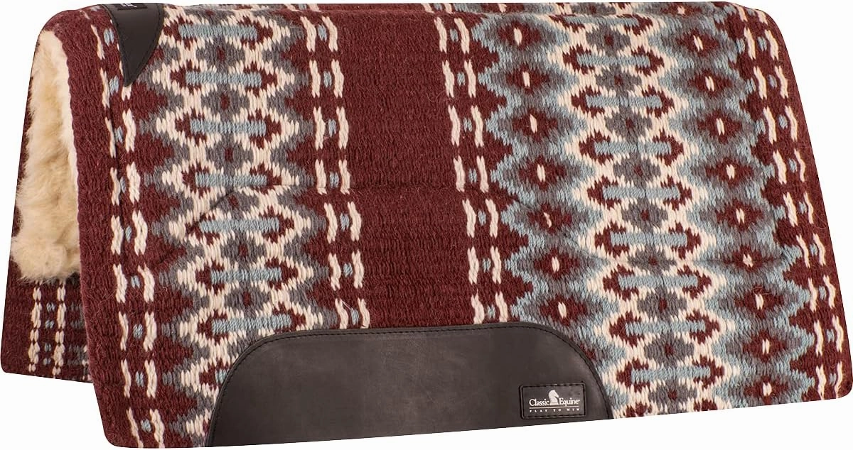 Classic Equine 3/4' SensorFlex Wool Top 34 x 38 Saddle Pad Burgundy/Blue 34X38