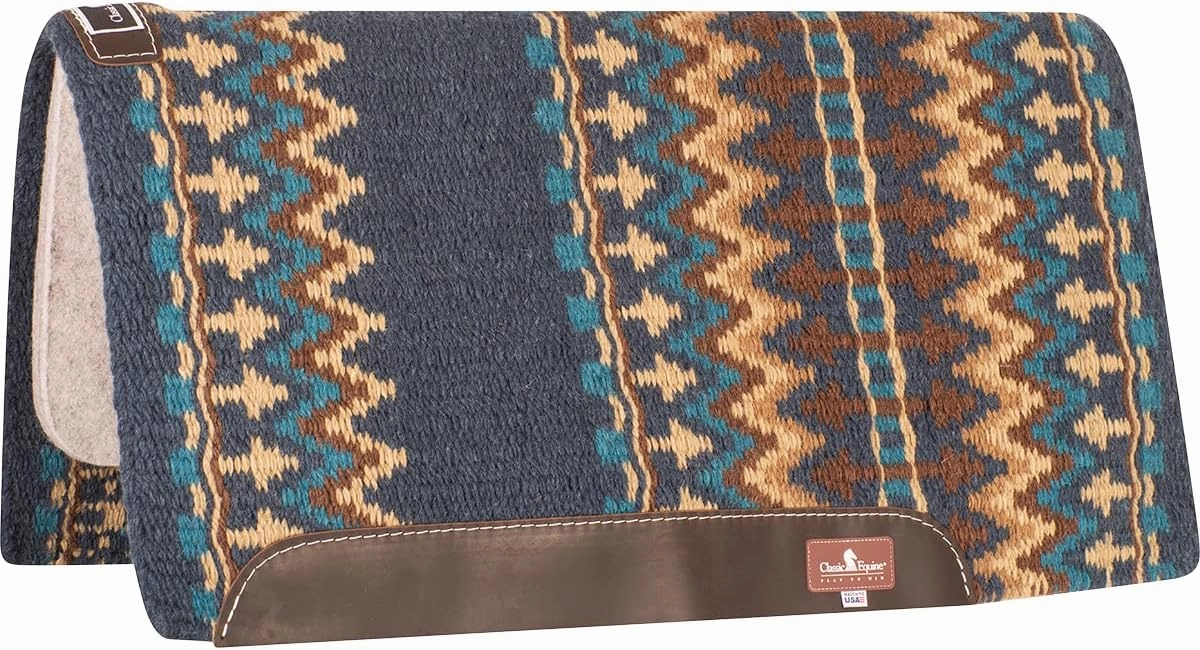 Classic Equine Wool Top 3/4-inch Saddle Pad 34x38 Navy-Chestnut OS