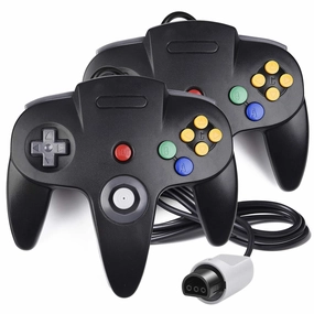 Classic Wired N64 64-bit Gamepad Joystick for Ultra 64 Video Game Console (Black) - 2 Pack