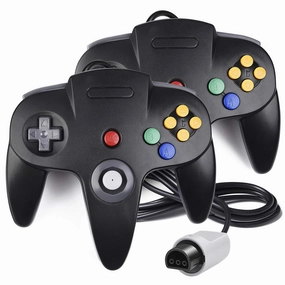 Classic Wired N64 64-bit Gamepad Joystick for Ultra 64 Video Game Console (Black) - 2 Pack
