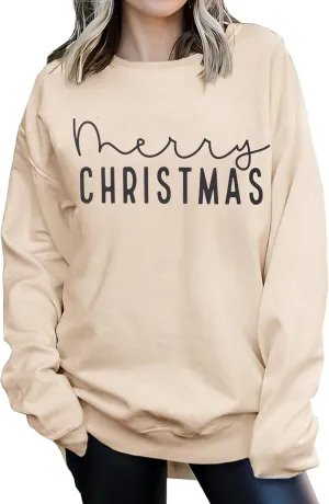 CM C&M WODRO Merry Christmas Sweatshirt Women Crewneck Xmas Holiday Sweater Shirt Winter Long Sleeve Oversized Pullover Tops