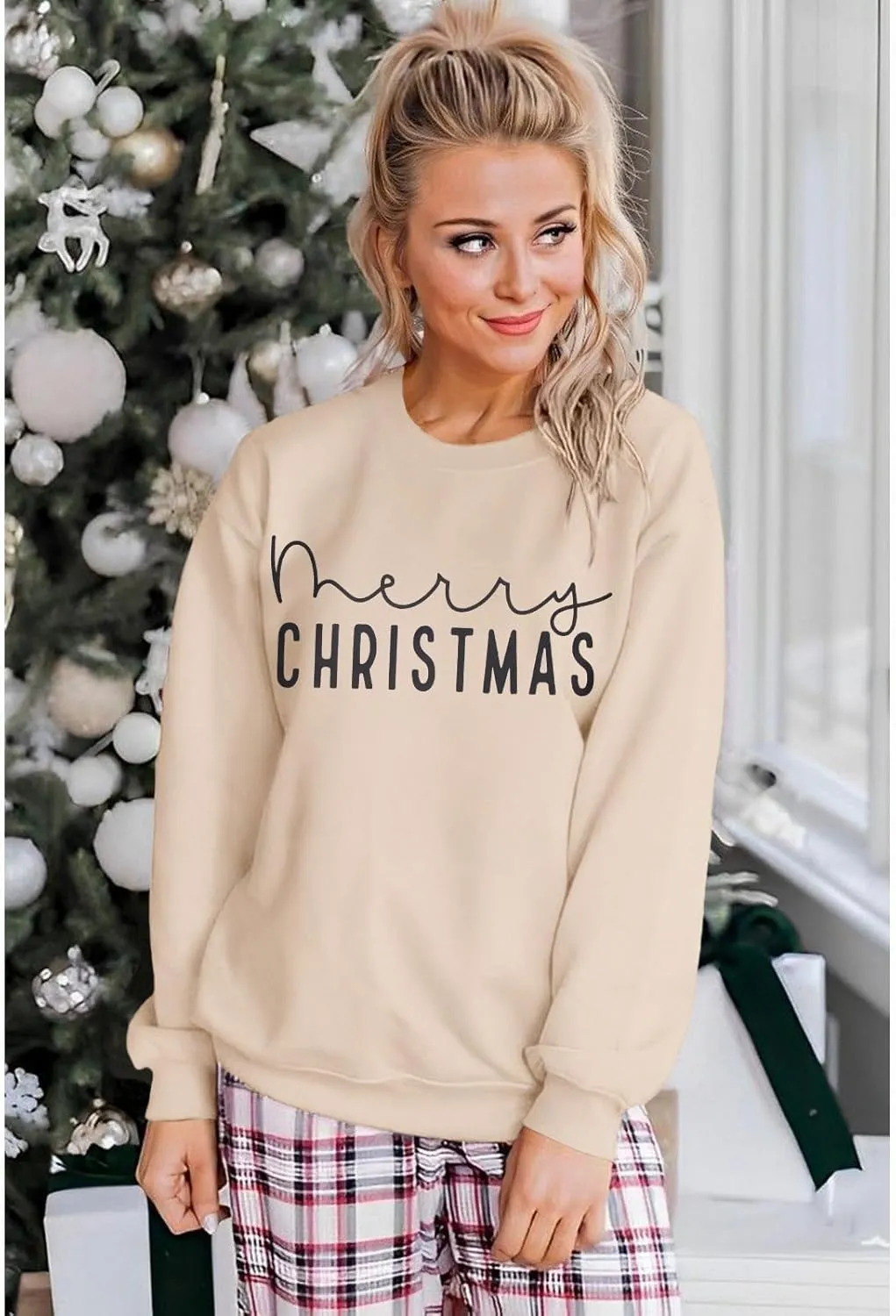 CM C&M WODRO Merry Christmas Sweatshirt Women Crewneck Xmas Holiday Sweater Shirt Winter Long Sleeve Oversized Pullover Tops