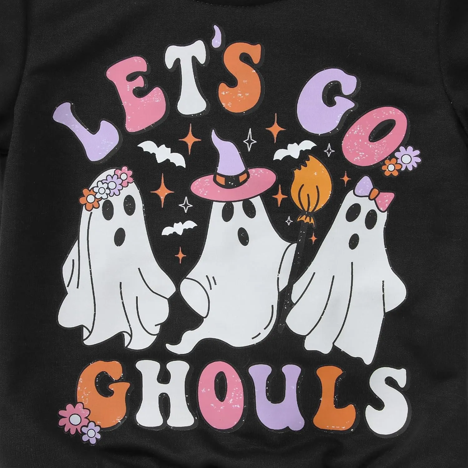 CM C&M WODRO Toddler Baby Girl Halloween Outfit Lets Go Ghouls Spooky Ghost Crewneck Sweatshirt Flared Pants Set Fall Clothes