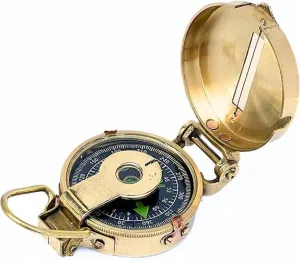 Collectibles Vintage Military Pocket Compass – Shiny Brass Nautical Navigation Instrument – Engraved Gift for Husband, Son, Scouts – Camping, Hiking, Outdoor Survival Gear
