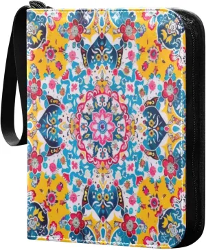 Colorful Arabesques Card Binder 4-Pocket, 400 Pockets PU Waterproof Zippered Collector Card Album with 50 Removable Sleeves for Trading, Game Cards