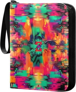 Colorful Aztec Geometrics Card Binder 4-Pocket, 400 Pockets PU Waterproof Zippered Collector Card Album with 50 Removable Sleeves for Trading, Game Cards