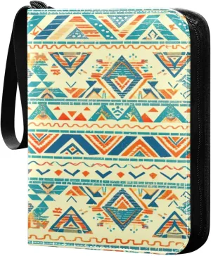 Colorful Aztec Pattern Card Binder 4-Pocket, 400 Pockets PU Waterproof Zippered Collector Card Album with 50 Removable Sleeves for Trading, Game Cards