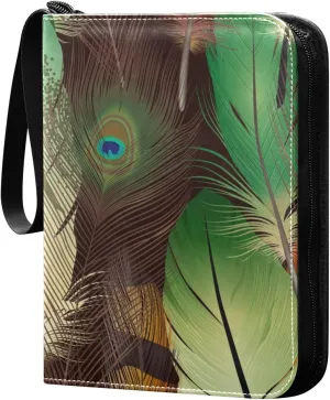 Colorful Bird Feathers Card Binder 400 Pockets 3 Ring Trading Card Album with PU Leather Cover and Zipper