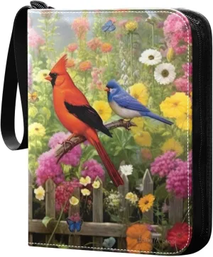 Colorful Birds and Blossoming Petals 4 Pockets Card Binder for 400 Standard Trading Cards,Waterproof Card Holder Album for TCG, CCG, MTG, Gifts For Boys and Girls