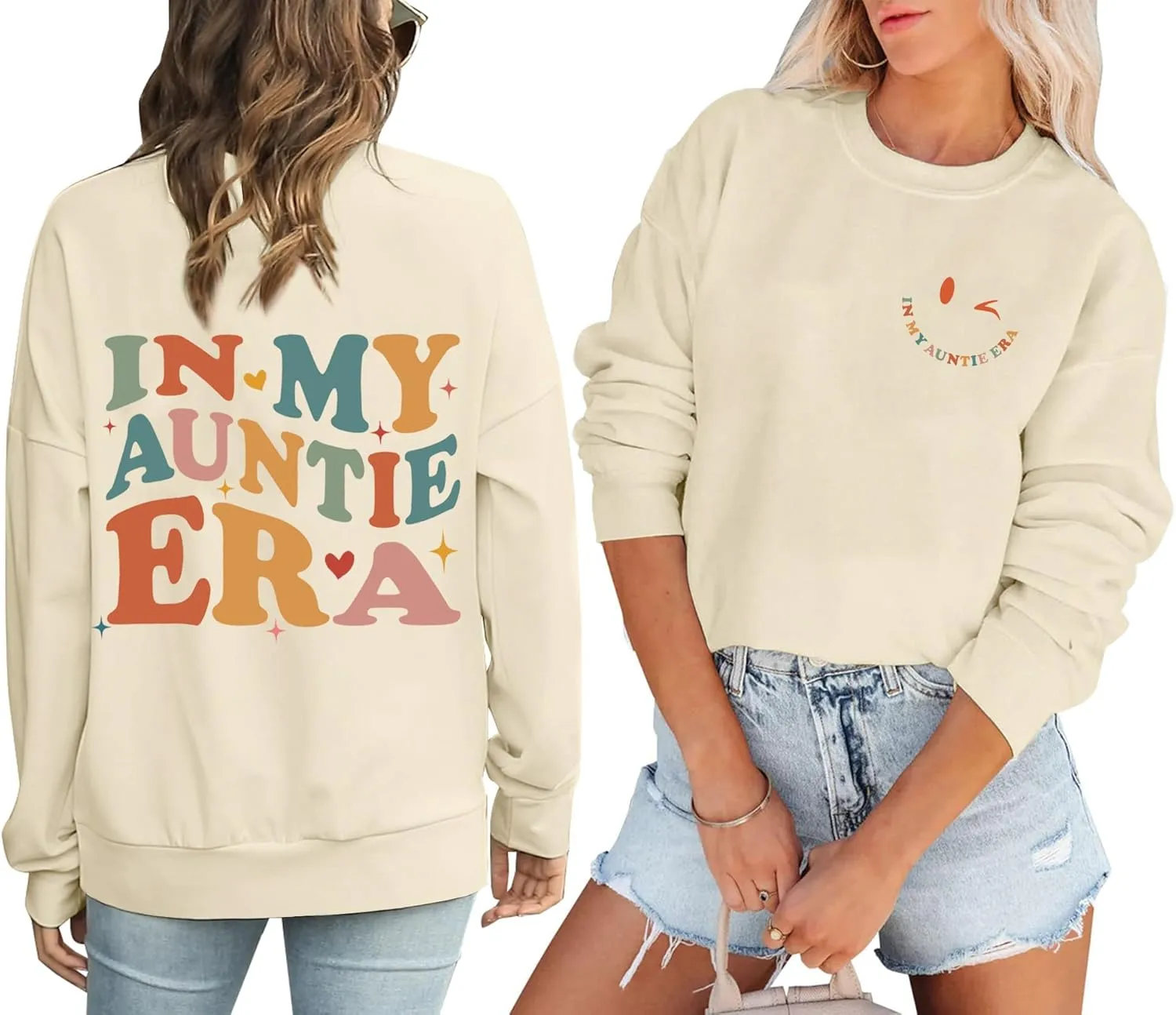 COLORFUL BLING Somebody's Feral Aunt Sweatshirt For Women In My Aunt Era Shirt Pullover Letter Print Casual Crewneck Top