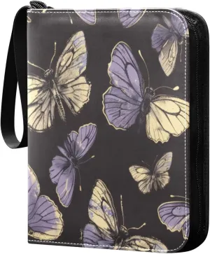 Colorful Butterfly Card Binder 4-Pocket, 400 Pockets Card Holder with 50 Removable Sleeves and Zipper for Games Baseball Football Sports Card