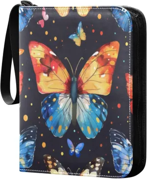 Colorful Butterfly Card Binder 4-Pocket, 400 Pockets PU Waterproof Zippered Collector Card Album with 50 Removable Sleeves for Trading, Game Cards