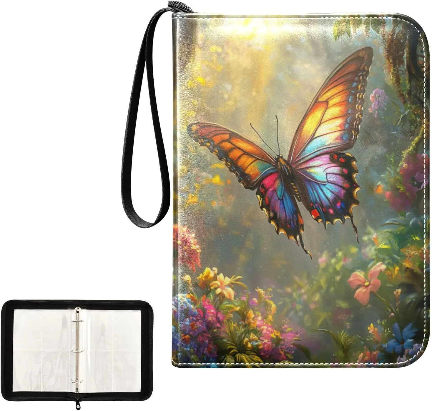 Colorful Butterfly Flowers Card Holder Binder for Trading Cards 4 Pocket Card Storage with Sleeves Card Binder 4 Pocket