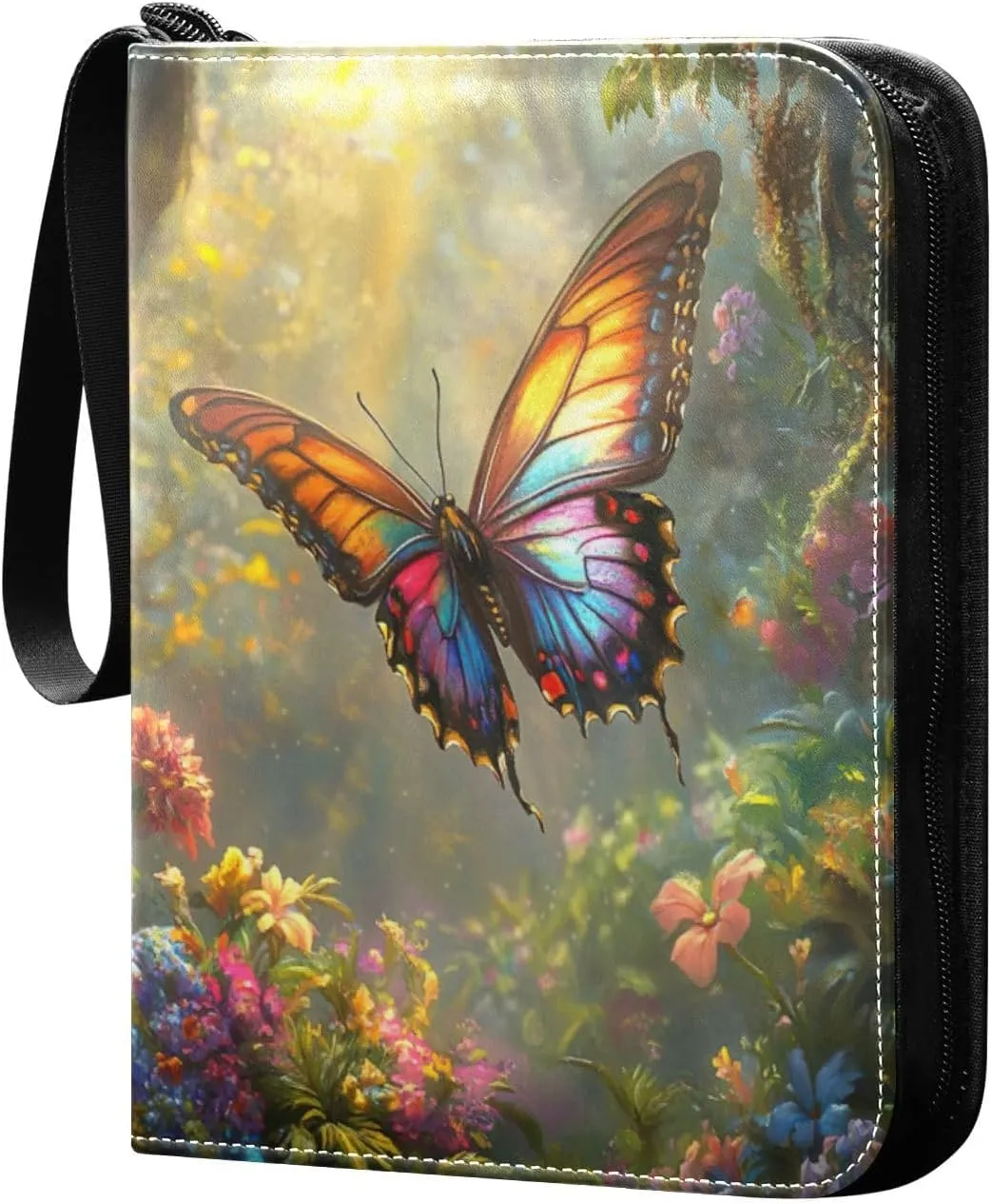 Colorful Butterfly Flowers Card Holder Binder for Trading Cards 4 Pocket Card Storage with Sleeves Card Binder 4 Pocket