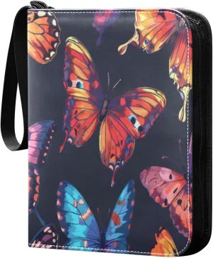Colorful Butterfly Pattern Card Binder 4-Pocket, 400 Pockets PU Waterproof Zippered Collector Card Album with 50 Removable Sleeves for Trading, Game Cards