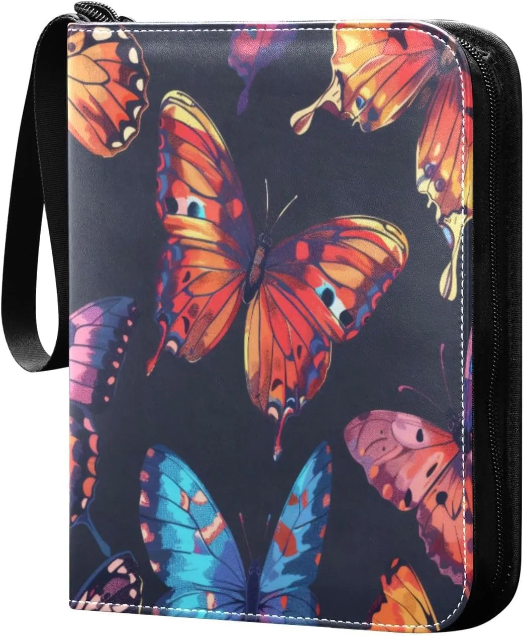 Colorful Butterfly Pattern Card Binder 4-Pocket, 400 Pockets PU Waterproof Zippered Collector Card Album with 50 Removable Sleeves for Trading, Game Cards