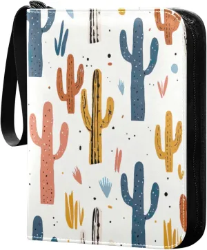 Colorful Cactus Card Binder 4-Pocket, 400 Pockets Card Holder with 50 Removable Sleeves and Zipper for Games Baseball Football Sports Card