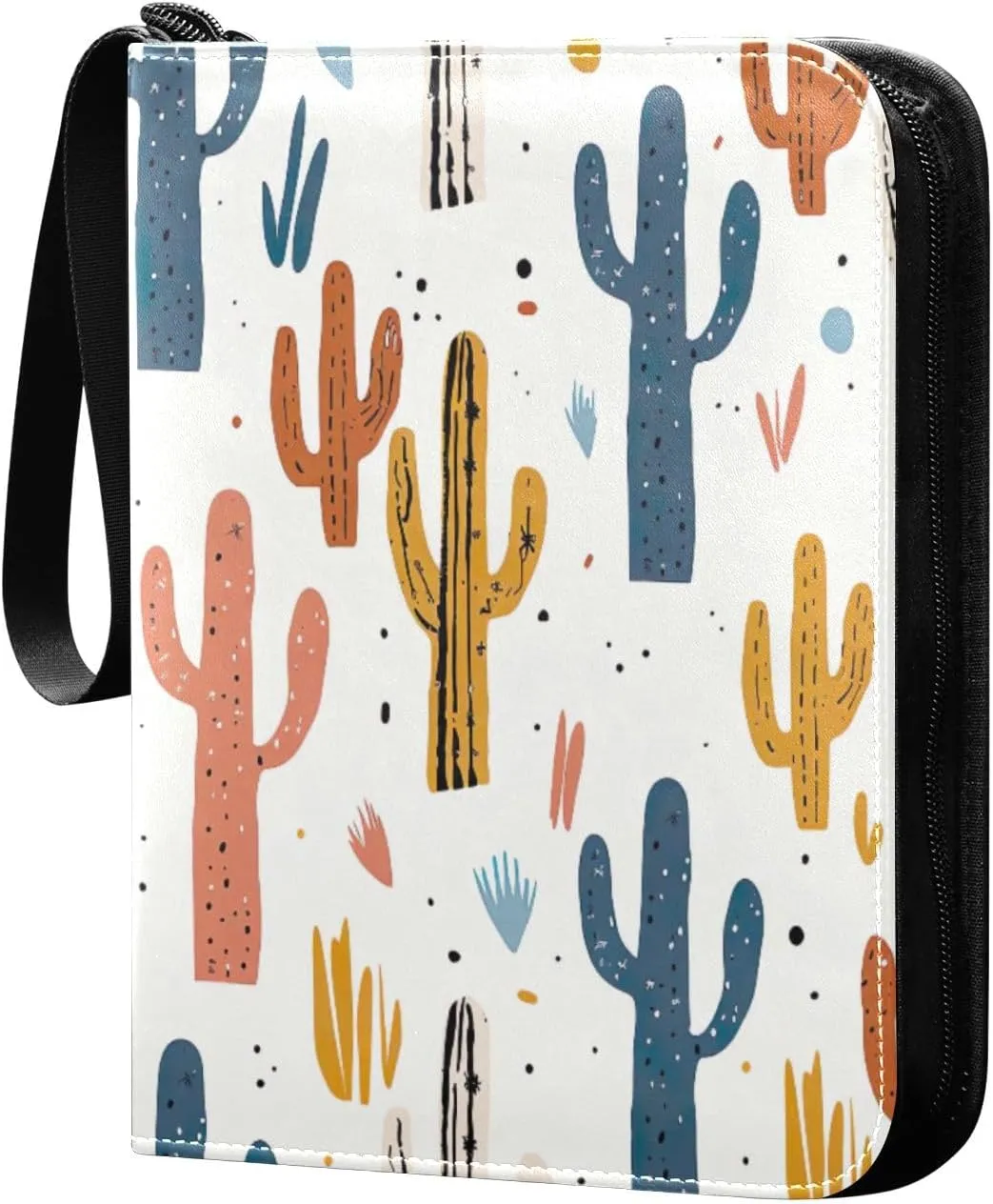 Colorful Cactus Card Binder 4-Pocket, 400 Pockets Card Holder with 50 Removable Sleeves and Zipper for Games Baseball Football Sports Card