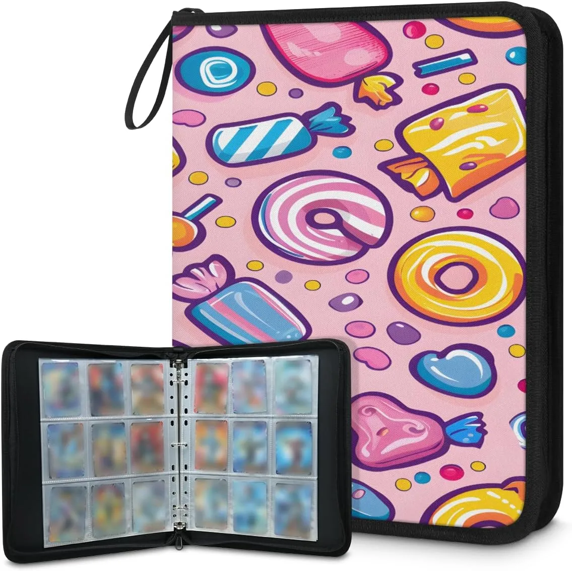 Colorful Candy Pattern 4 Pocket Card Binder, Card Album Trading Card Binders Capacity for 400 Cards, Waterproof Anti-Scratch Card Holder for Collectible Cards, Game Card, Sports Trading Cards