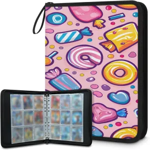 Colorful Candy Pattern 4 Pocket Card Binder, Card Album Trading Card Binders Capacity for 400 Cards, Waterproof Anti-Scratch Card Holder for Collectible Cards, Game Card, Sports Trading Cards