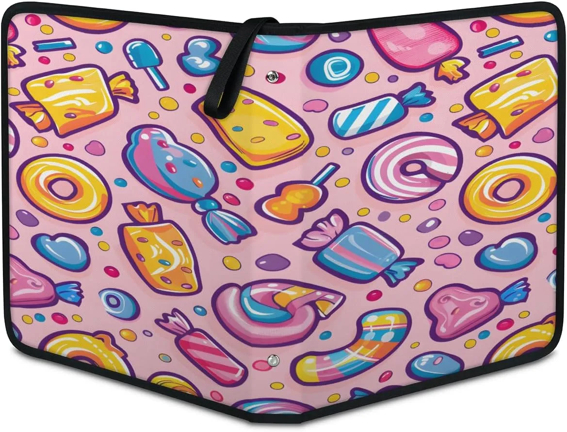 Colorful Candy Pattern 4 Pocket Card Binder, Card Album Trading Card Binders Capacity for 400 Cards, Waterproof Anti-Scratch Card Holder for Collectible Cards, Game Card, Sports Trading Cards