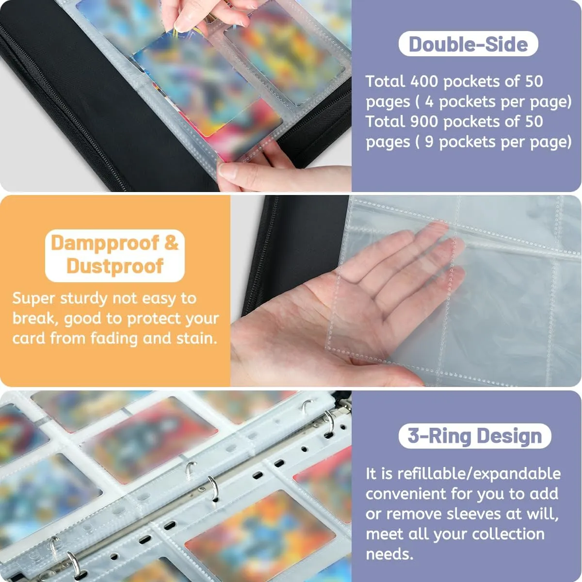 Colorful Candy Pattern 4 Pocket Card Binder, Card Album Trading Card Binders Capacity for 400 Cards, Waterproof Anti-Scratch Card Holder for Collectible Cards, Game Card, Sports Trading Cards