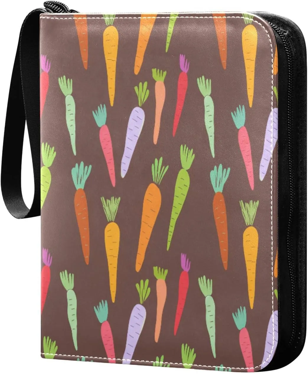 Colorful Carrots Brown Card Binder 4-Pocket, 400 Pockets PU Waterproof Zippered Collector Card Album with 50 Removable Sleeves for Trading, Game Cards