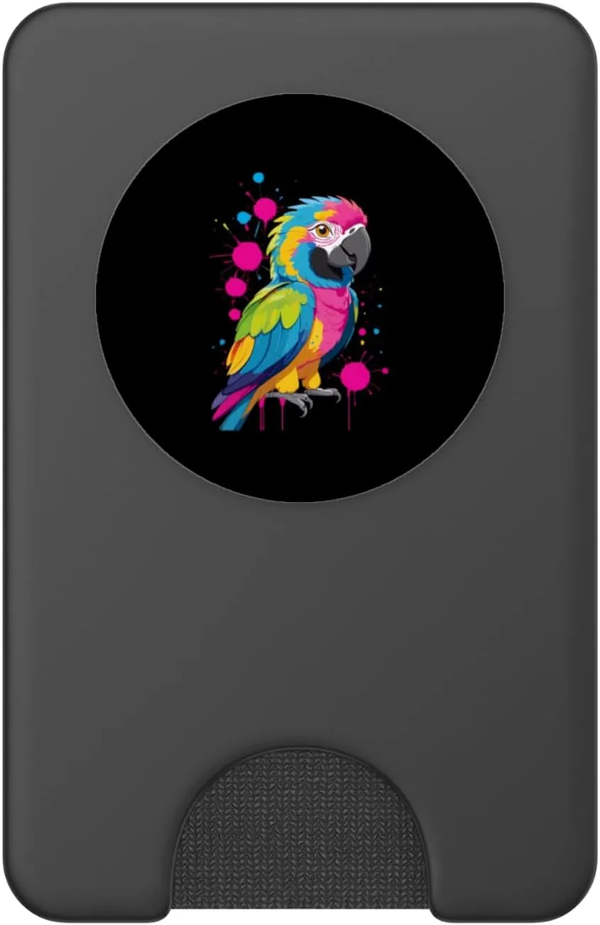 Colorful Cartoon Macaw Parrot with Paint Splashes PopSockets PopWallet for MagSafe