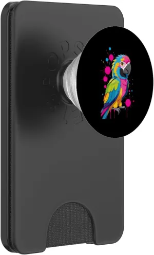 Colorful Cartoon Macaw Parrot with Paint Splashes PopSockets PopWallet for MagSafe
