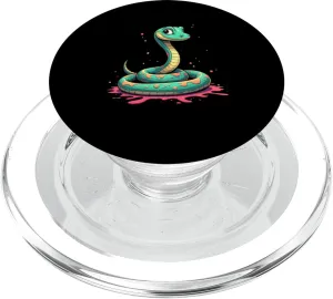 Colorful Cartoon Snake Upright with Paint Splashes PopSockets PopGrip for MagSafe